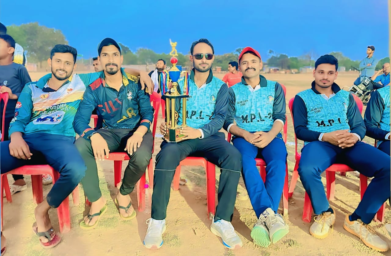 Cricket championship victory celebration - Team celebrating with championship trophy after winning tournament