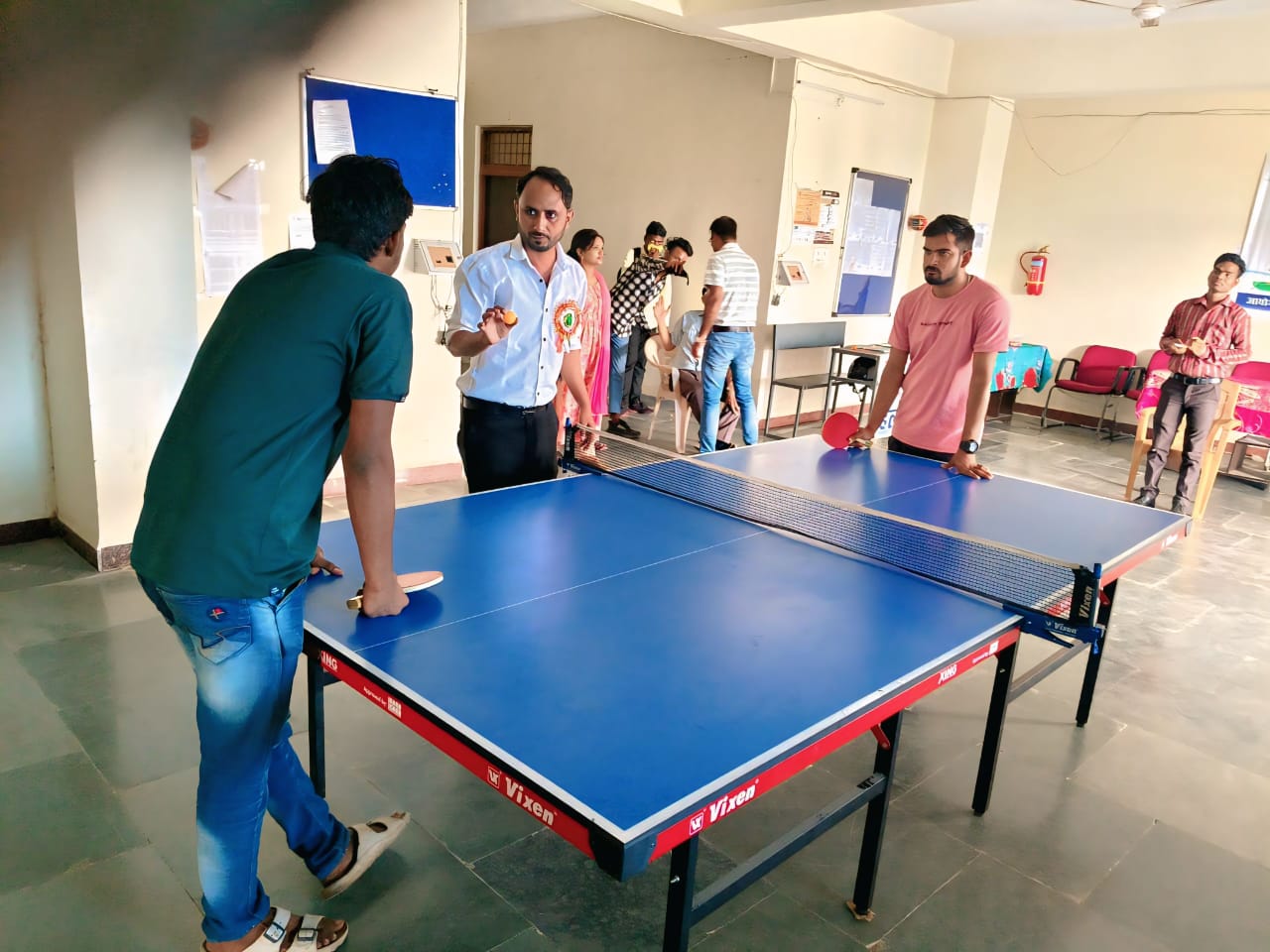 Table tennis pre-match briefing - Players and officials in technical meeting before table tennis competition